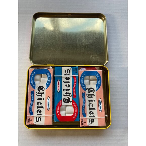 VTG Chiclets Gum Red Metal Tin Original 6 Packs Yellow & Retro Collectible NOS - Picture 2 of 7